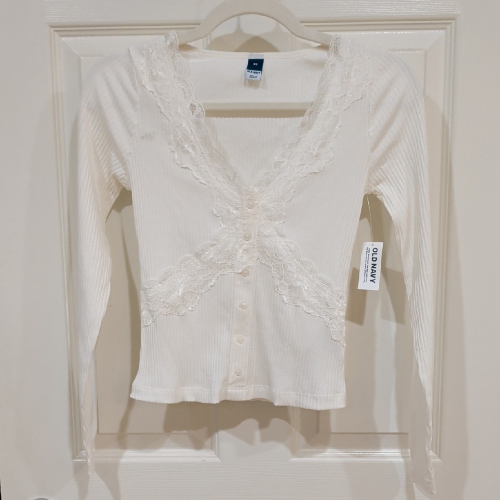 Old Navy Women's Cream Lace Button-Up Blouse